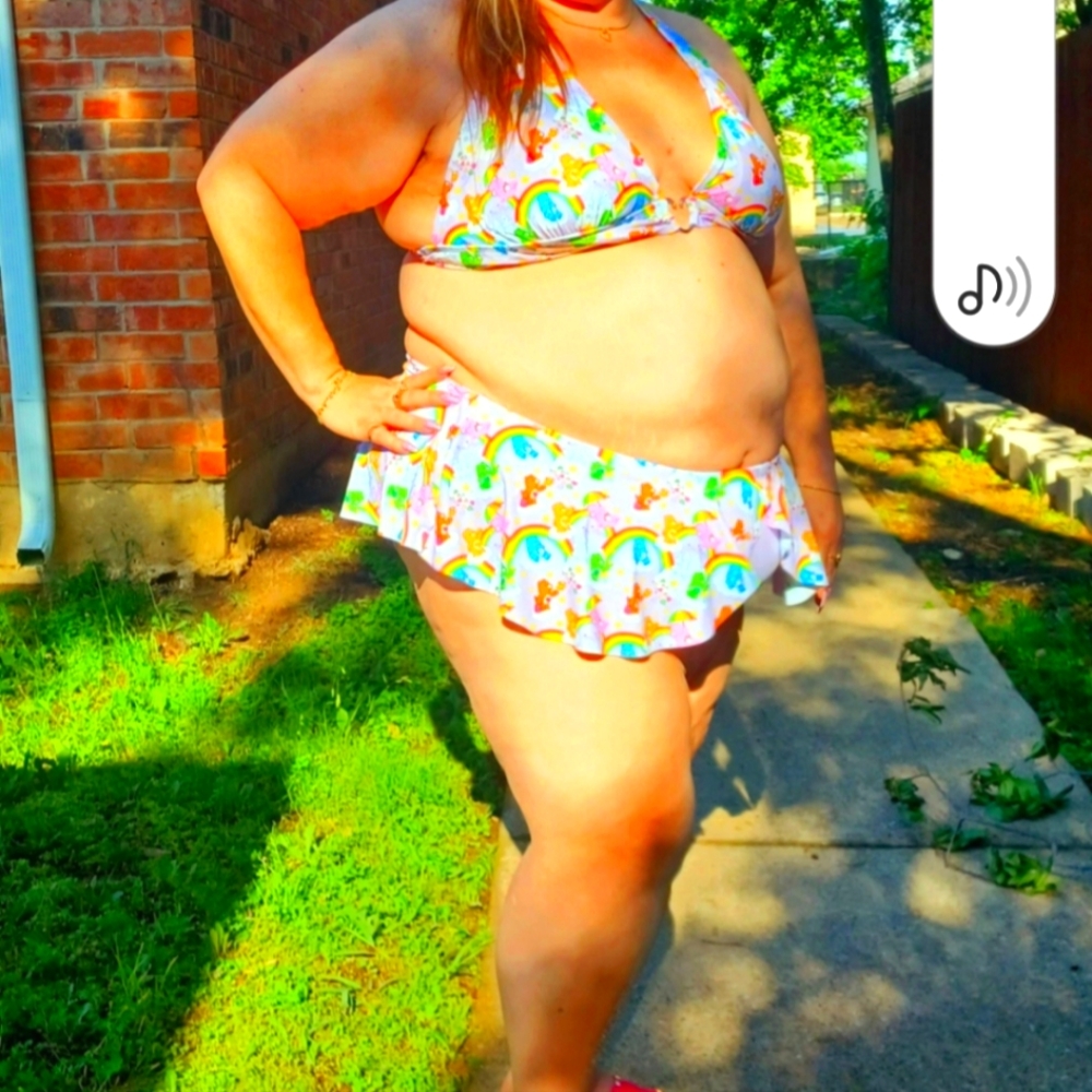 HOT TOPIC BIKINI TOP CARE BEARS with ♡ metal detail sz 4